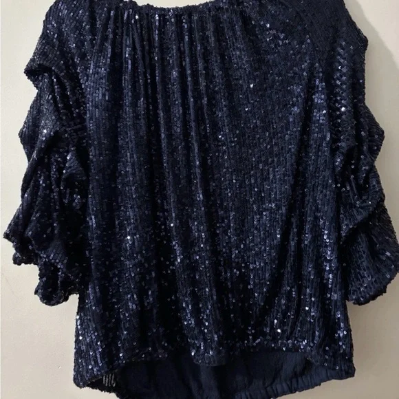 CeCe Midnight Blue Sequin Blouse - Picture 3 of 3